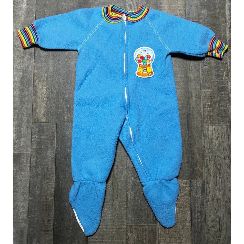 Vtg 1980s Kent Rainbow Trim Fleece Footed Sleeper Gumball Machine 7-12M
